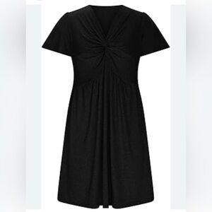 Black Short Sleeve Twist Front Dress